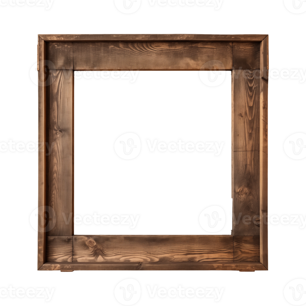 AI generated an old wooden square frame isolated on a transparent background png