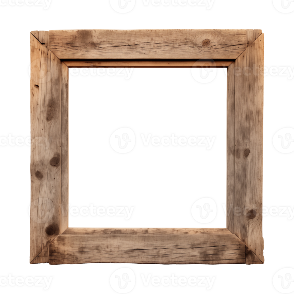 AI generated an old wooden square frame isolated on a transparent background png