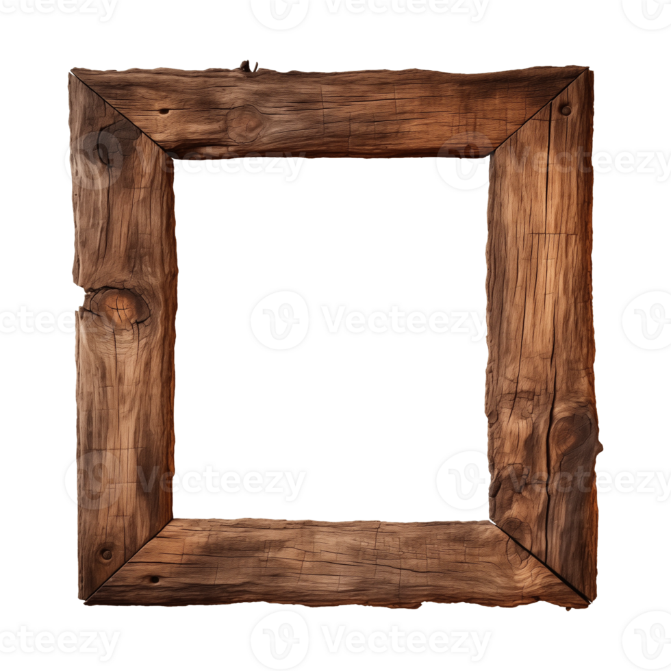 AI generated an old wooden square frame isolated on a transparent background png