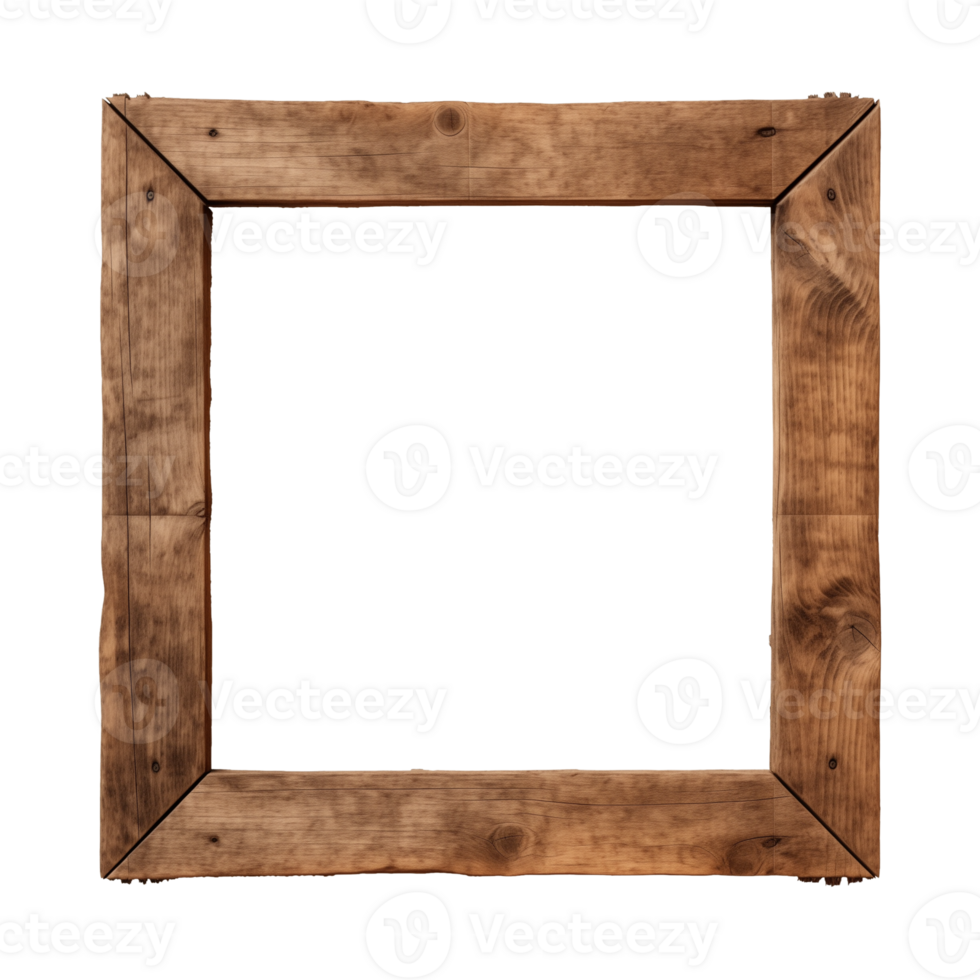 AI generated an old wooden square frame isolated on a transparent background png