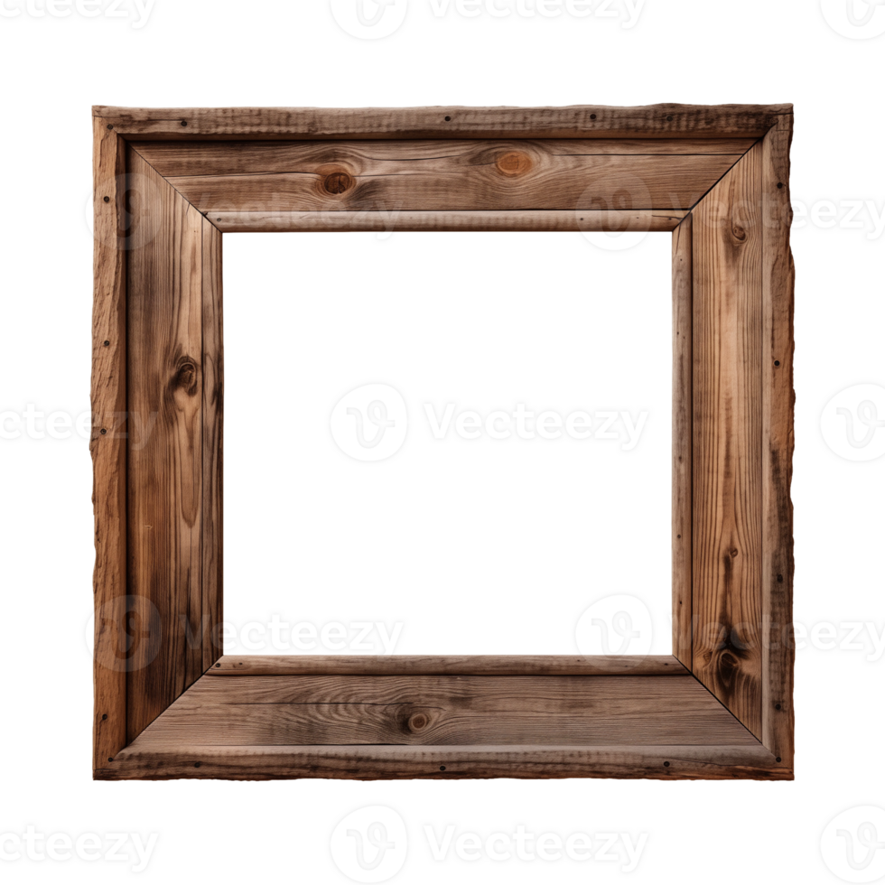 AI generated an old wooden square frame isolated on a transparent background png