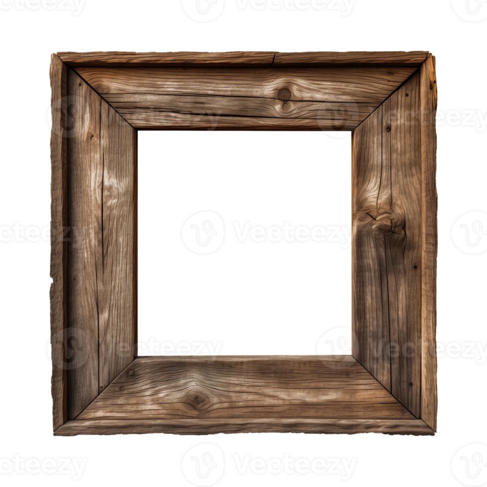 AI generated an old wooden square frame isolated on a transparent background png