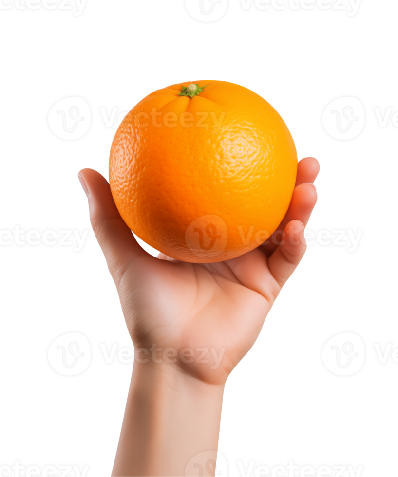 AI generated a hand-holding orange fruit isolated on a transparent background, PNG