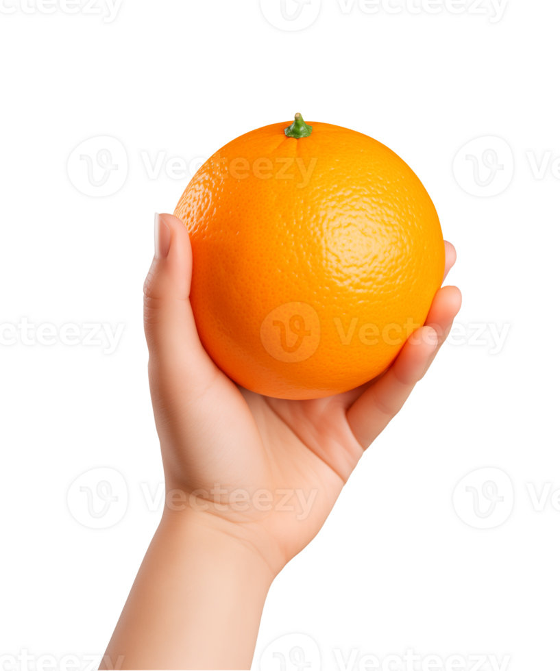 AI generated a hand-holding orange fruit isolated on a transparent background, PNG