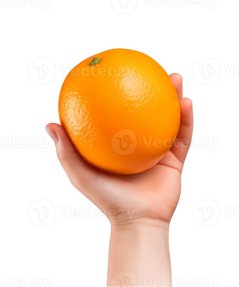 AI generated a hand-holding orange fruit isolated on a transparent background, PNG
