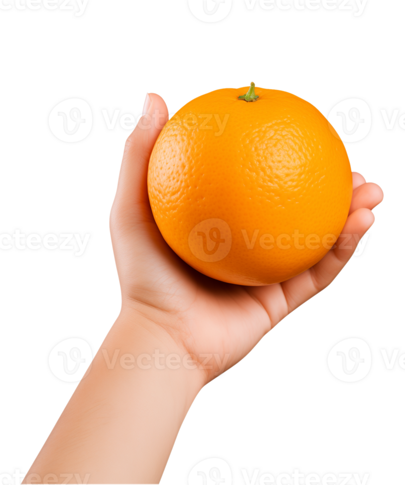 AI generated a hand-holding orange fruit isolated on a transparent background, PNG