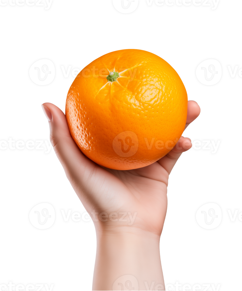 AI generated a hand-holding orange fruit isolated on a transparent background, PNG