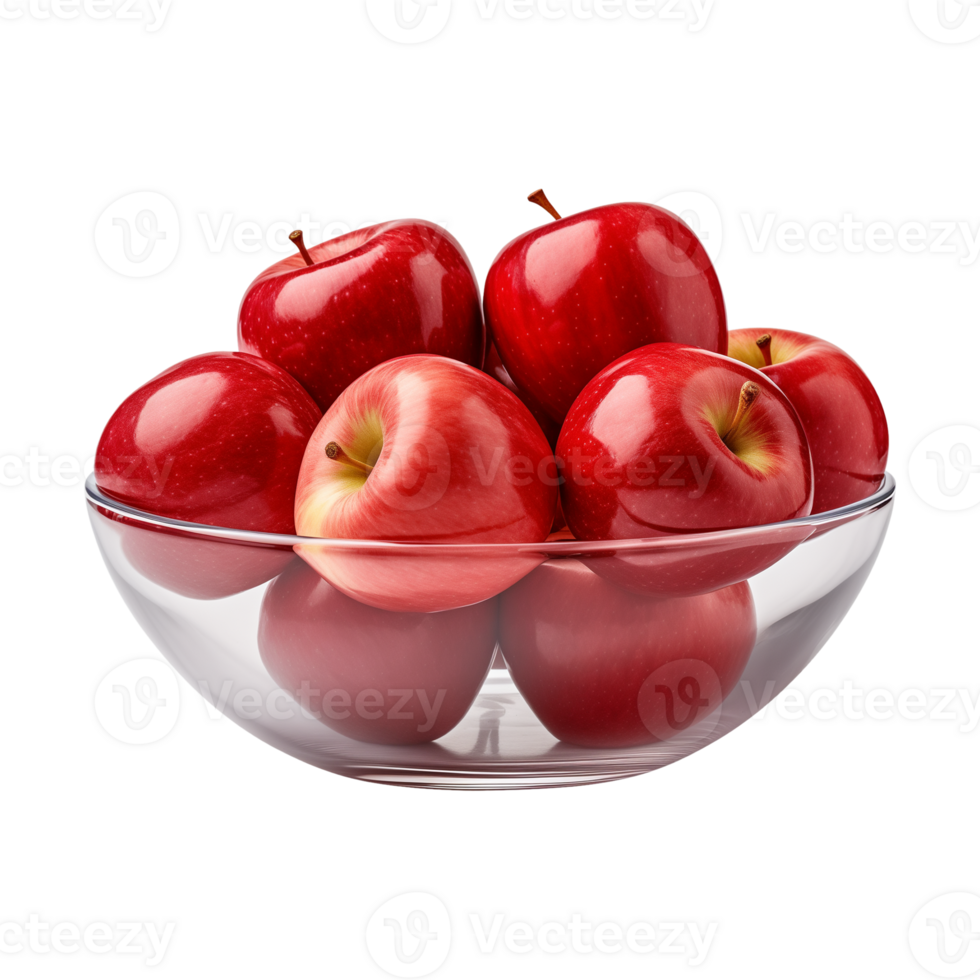 AI generated a bowl of fresh whole red apples isolated on a transparent background, PNG