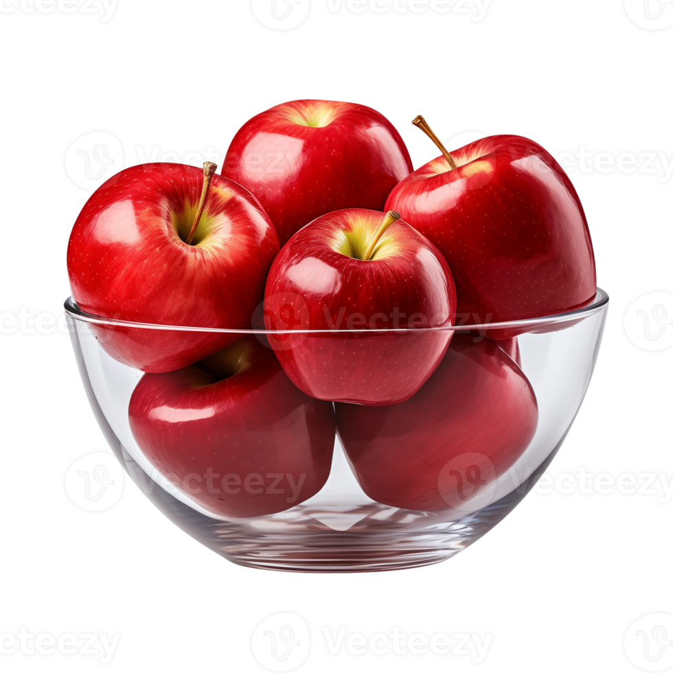 AI generated a bowl of fresh whole red apples isolated on a transparent background, PNG