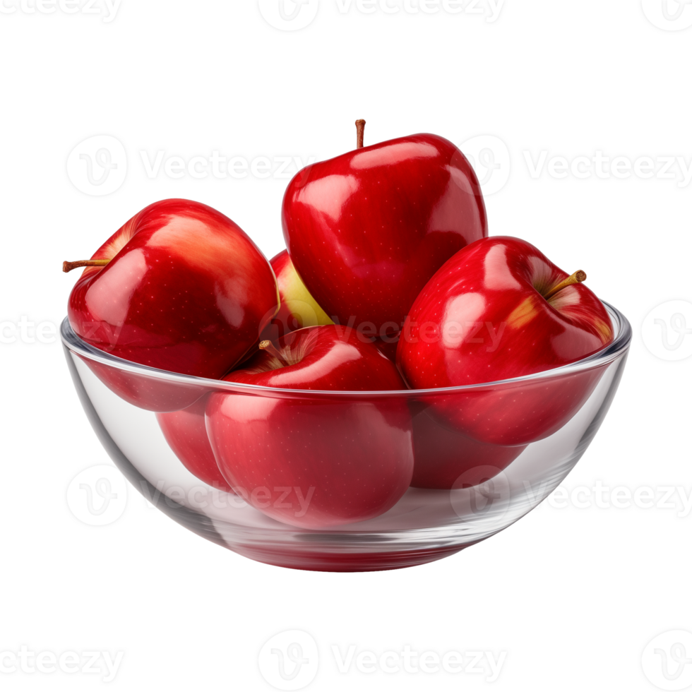 AI generated a bowl of fresh whole red apples isolated on a transparent background, PNG