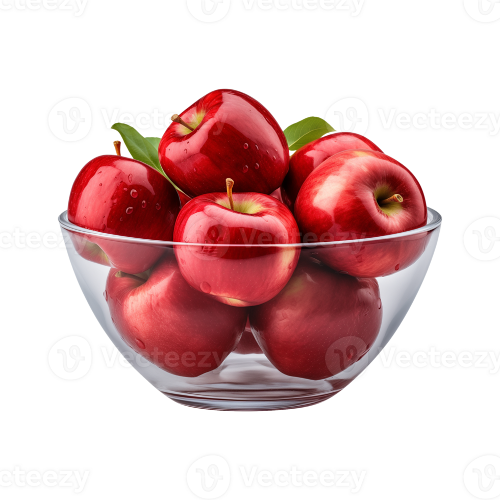 AI generated a bowl of fresh whole red apples isolated on a transparent background, PNG