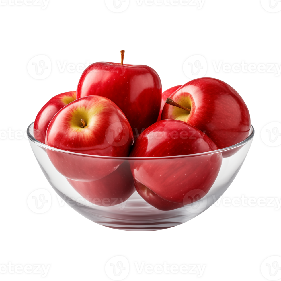 AI generated a bowl of fresh whole red apples isolated on a transparent background, PNG