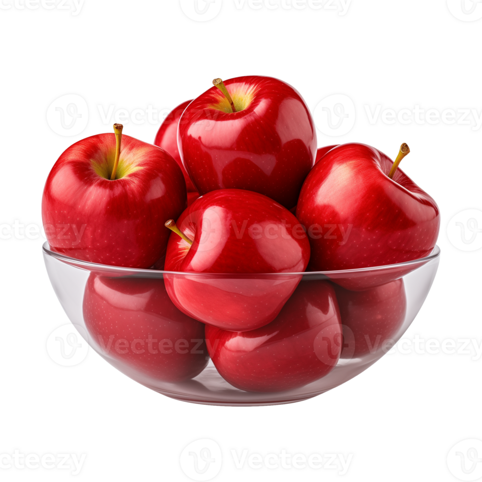 AI generated a bowl of fresh whole red apples isolated on a transparent background, PNG