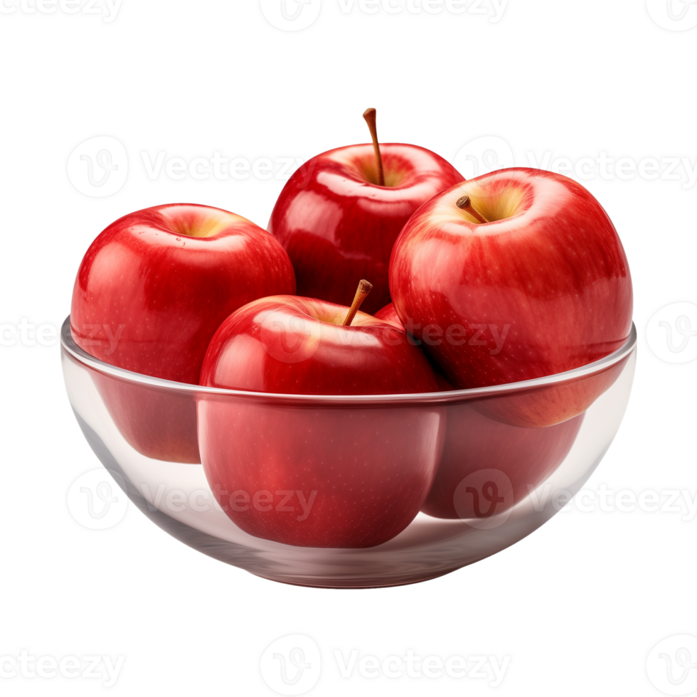 AI generated a bowl of fresh whole red apples isolated on a transparent background, PNG