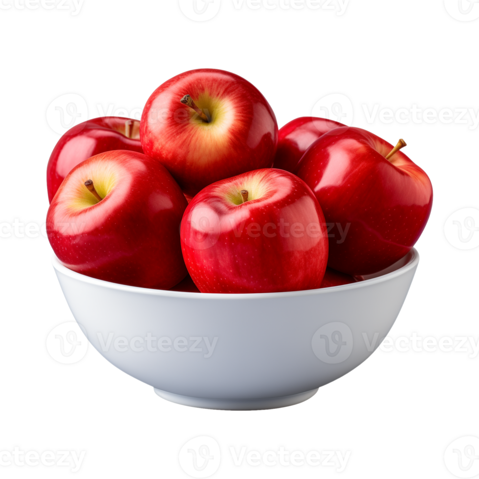 AI generated a bowl of fresh whole red apples isolated on a transparent background, PNG