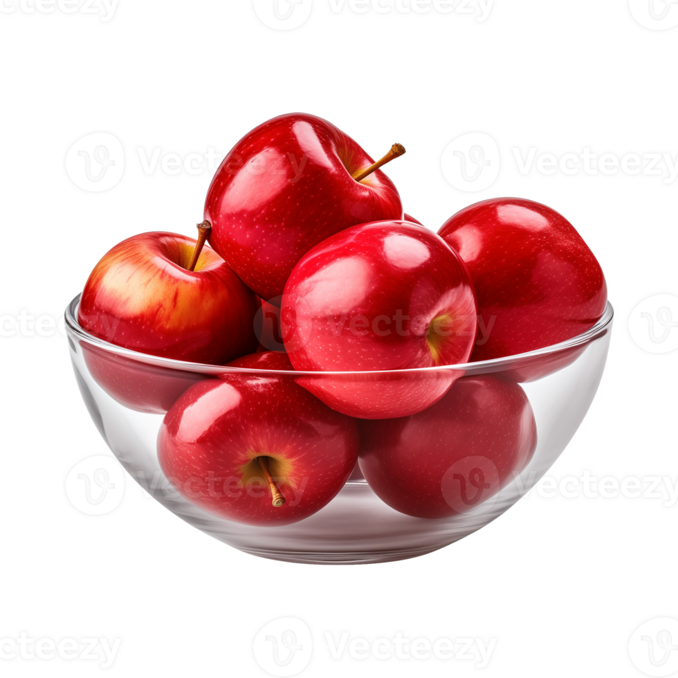 AI generated a bowl of fresh whole red apples isolated on a transparent background, PNG