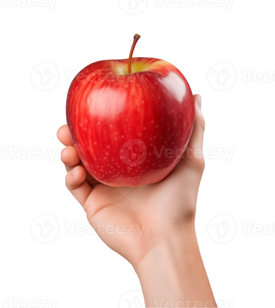 AI generated a hand-holding red apple isolated on a transparent background, PNG