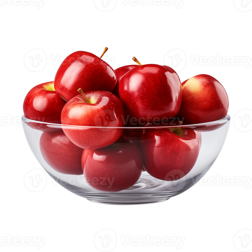 AI generated a bowl of fresh whole red apples isolated on a transparent background, PNG