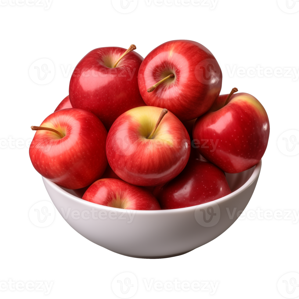 AI generated a bowl of fresh whole red apples isolated on a transparent background, PNG