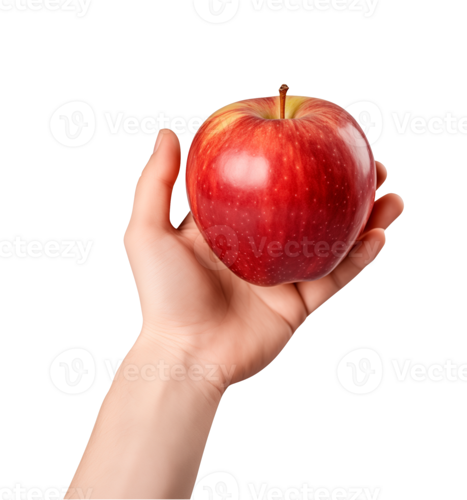 AI generated a hand-holding red apple isolated on a transparent background, PNG