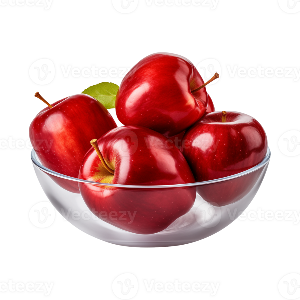 AI generated a bowl of fresh whole red apples isolated on a transparent background, PNG