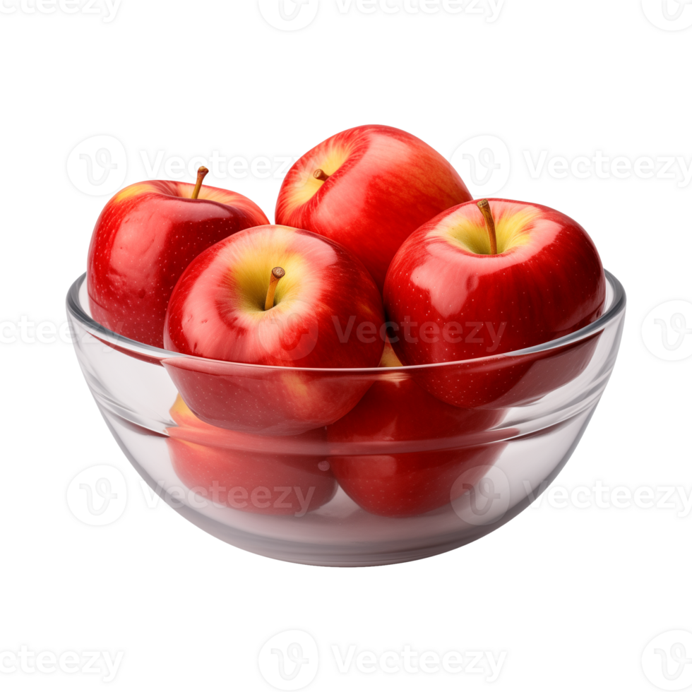 AI generated a bowl of fresh whole red apples isolated on a transparent background, PNG