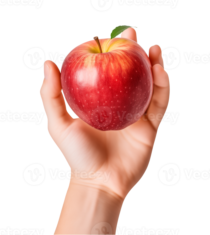 AI generated a hand-holding red apple isolated on a transparent background, PNG