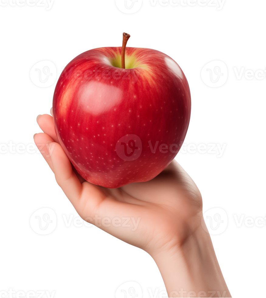 AI generated a hand-holding red apple isolated on a transparent background, PNG