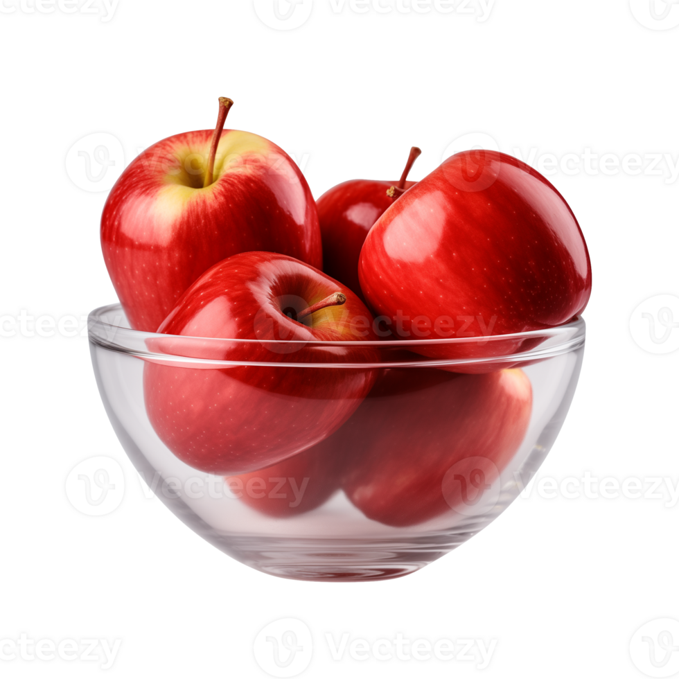 AI generated a bowl of fresh whole red apples isolated on a transparent background, PNG
