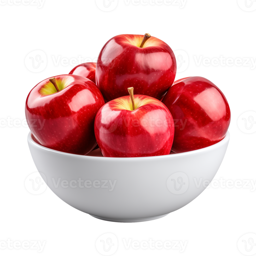 AI generated a bowl of fresh whole red apples isolated on a transparent background, PNG