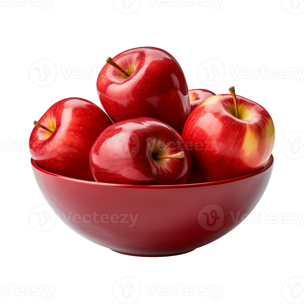 AI generated a bowl of fresh whole red apples isolated on a transparent background, PNG