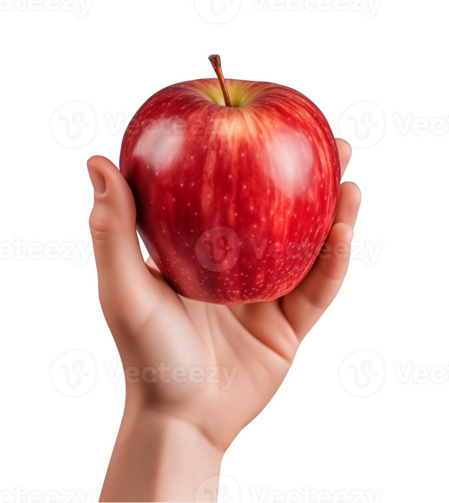AI generated a hand-holding red apple isolated on a transparent background, PNG