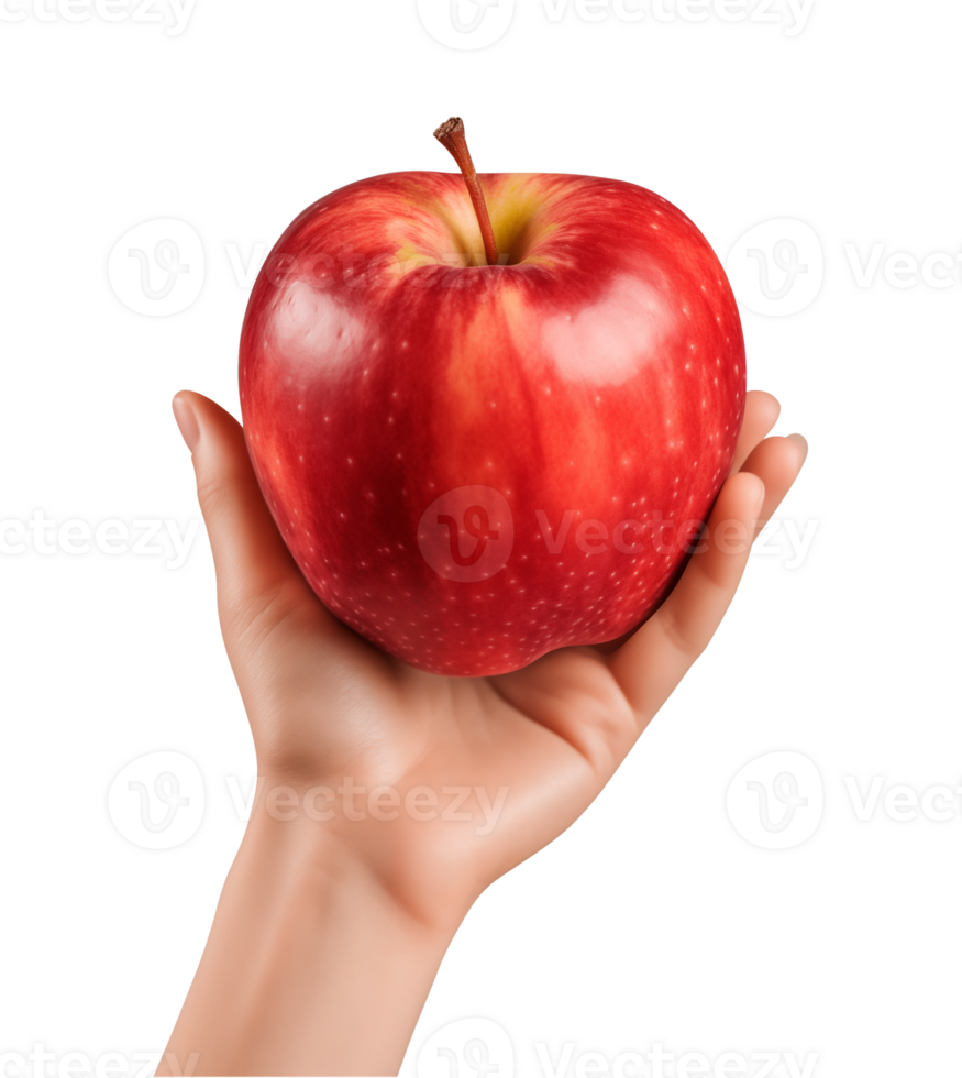 AI generated a hand-holding red apple isolated on a transparent background, PNG