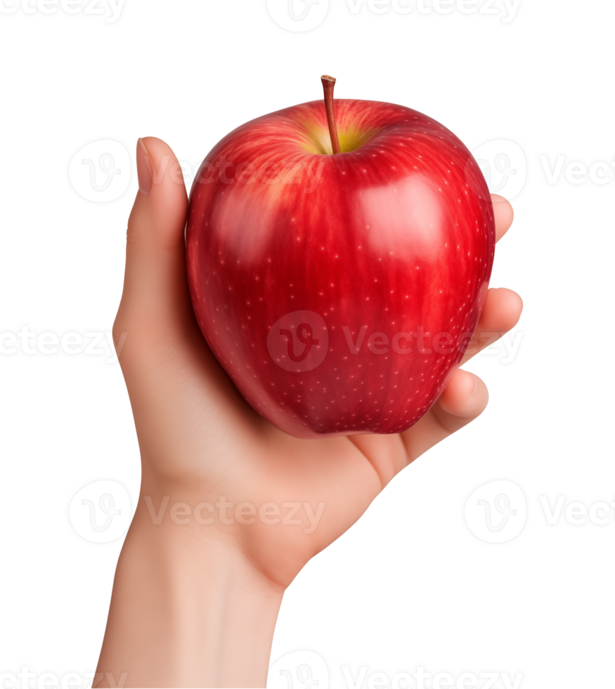 AI generated a hand-holding red apple isolated on a transparent background, PNG