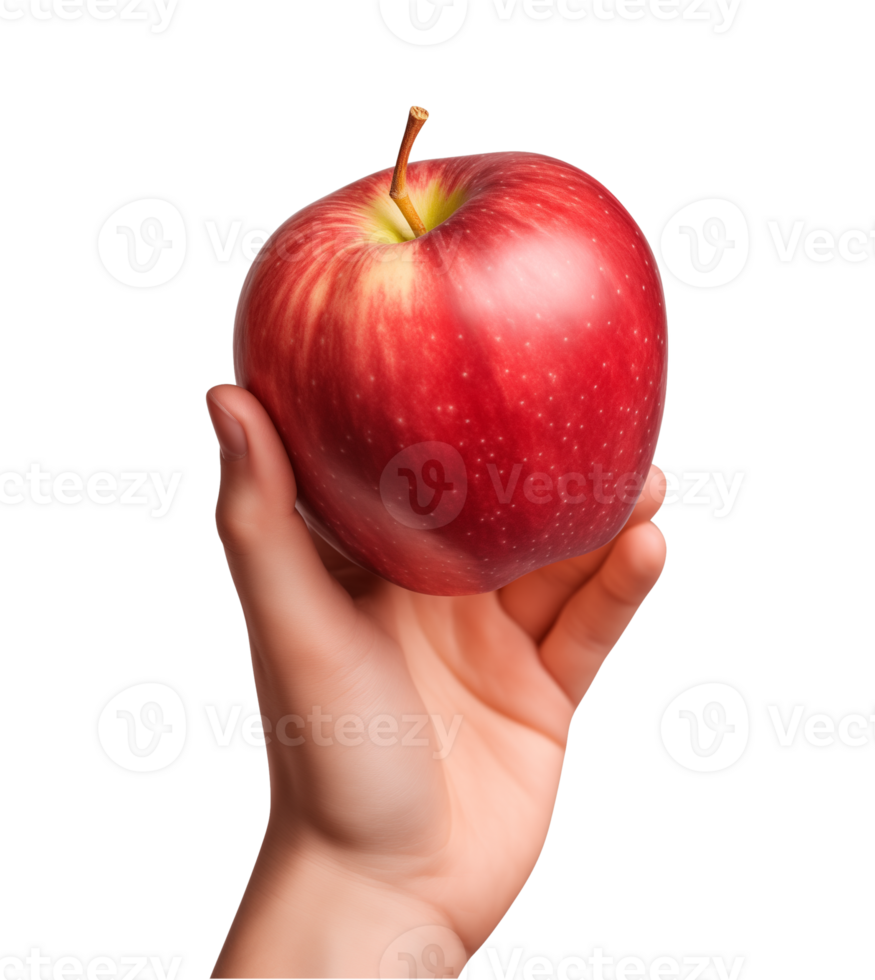 AI generated a hand-holding red apple isolated on a transparent background, PNG