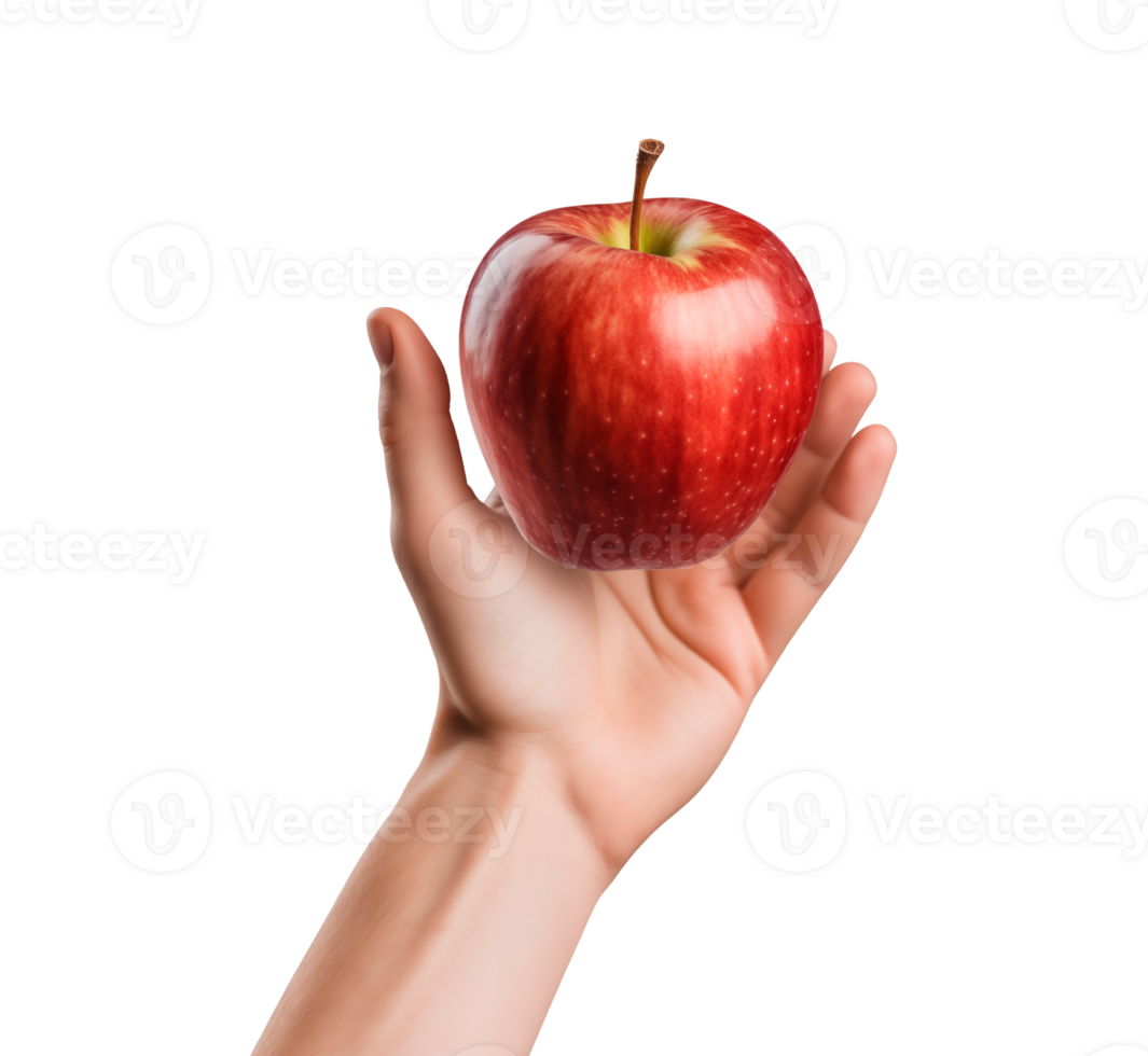 AI generated a hand-holding red apple isolated on a transparent background, PNG