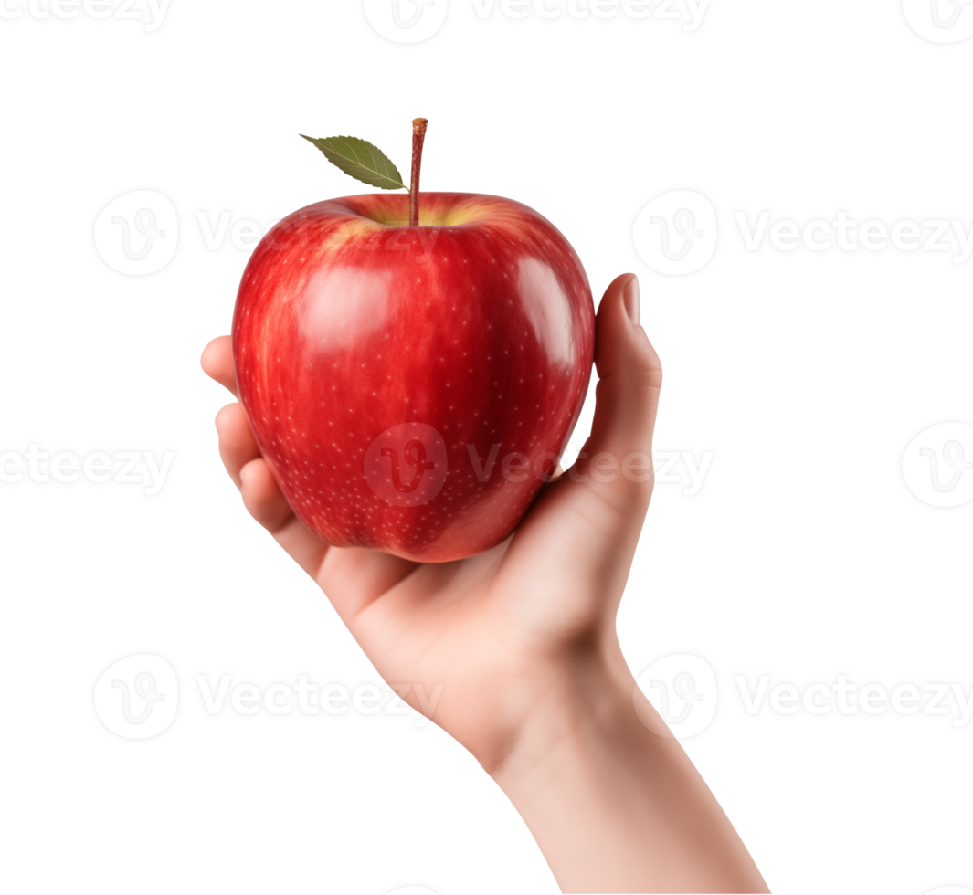 AI generated a hand-holding red apple isolated on a transparent background, PNG