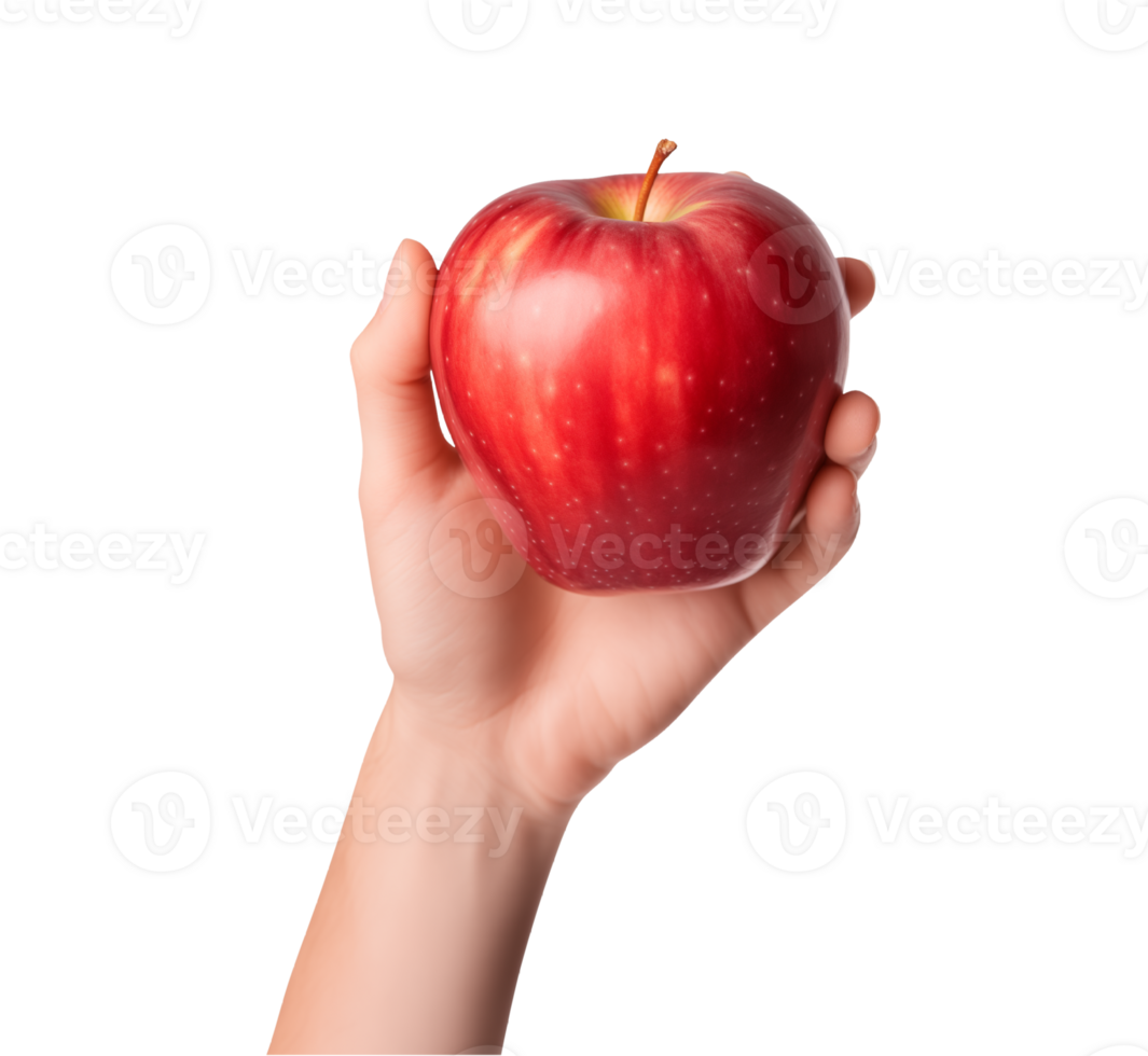 AI generated a hand-holding red apple isolated on a transparent background, PNG