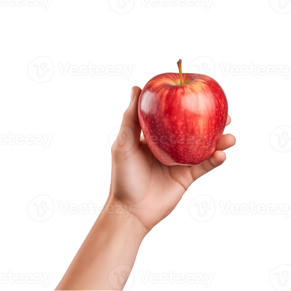 AI generated a hand-holding red apple isolated on a transparent background, PNG