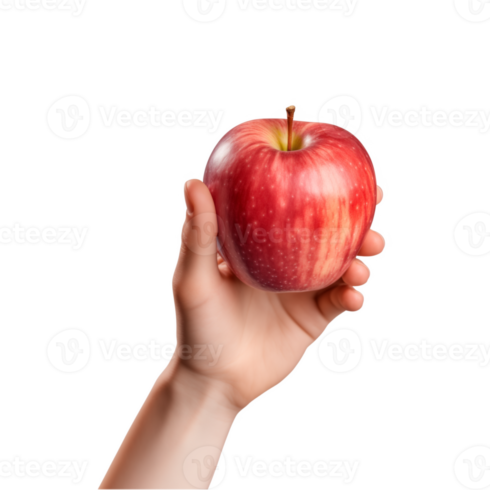 AI generated a hand-holding red apple isolated on a transparent background, PNG