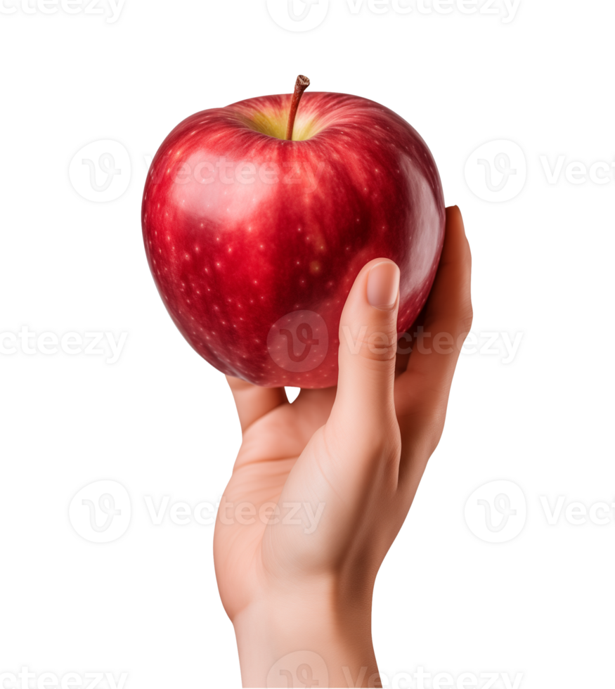 AI generated a hand-holding red apple isolated on a transparent background, PNG