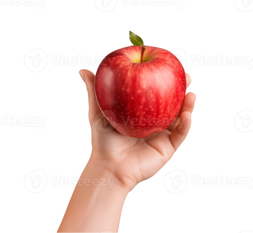 AI generated a hand-holding red apple isolated on a transparent background, PNG