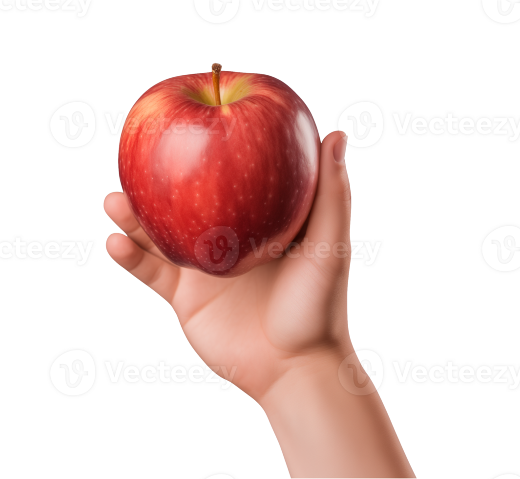 AI generated a hand-holding red apple isolated on a transparent background, PNG