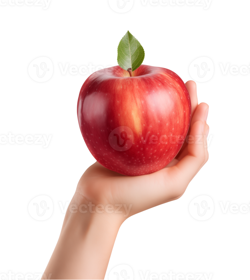 AI generated a hand-holding red apple isolated on a transparent background, PNG
