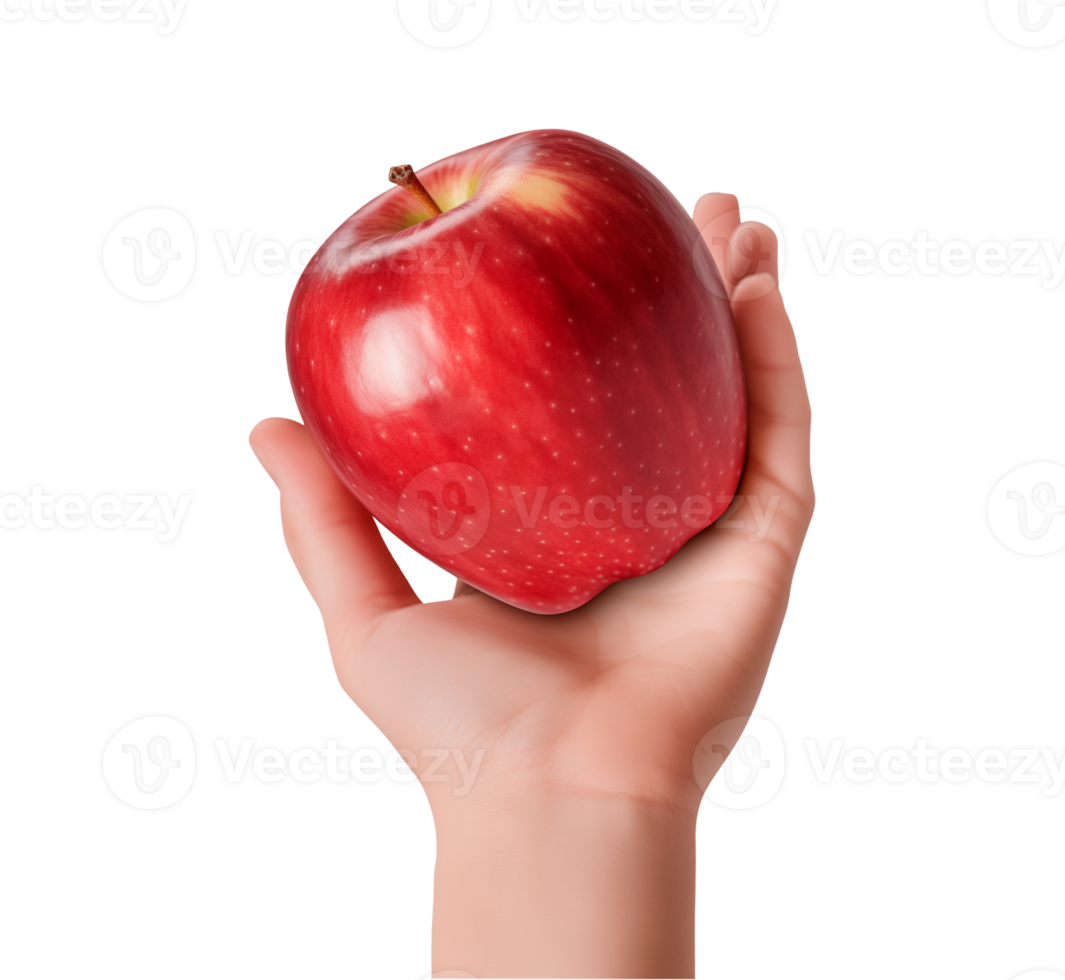 AI generated a hand-holding red apple isolated on a transparent background, PNG