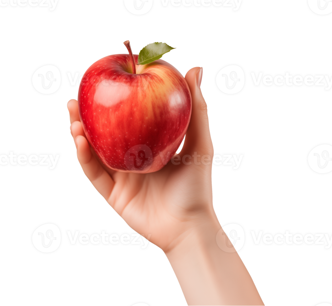 AI generated a hand-holding red apple isolated on a transparent background, PNG