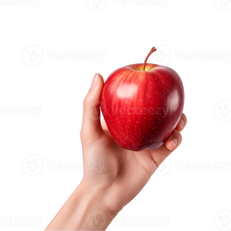 AI generated a hand-holding red apple isolated on a transparent background, PNG