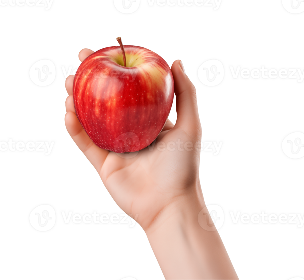 AI generated a hand-holding red apple isolated on a transparent background, PNG