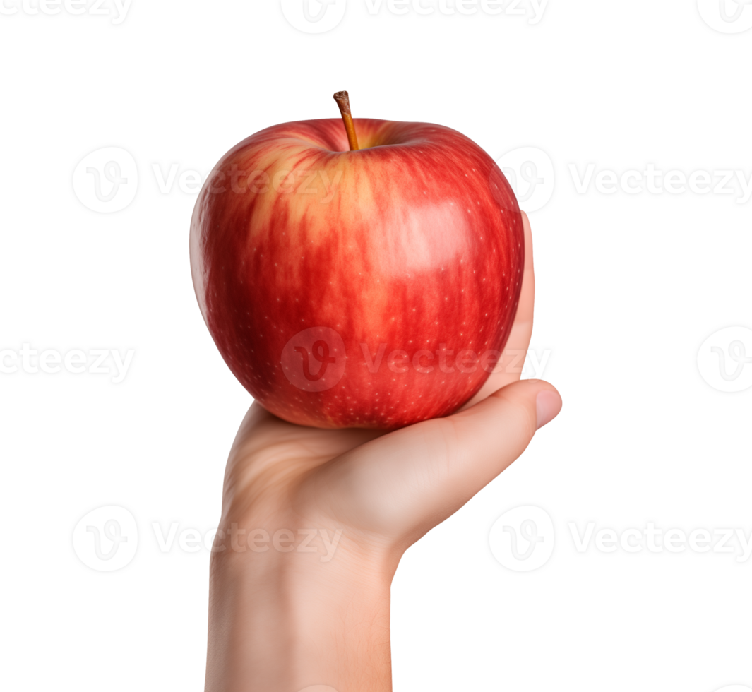AI generated a hand-holding red apple isolated on a transparent background, PNG