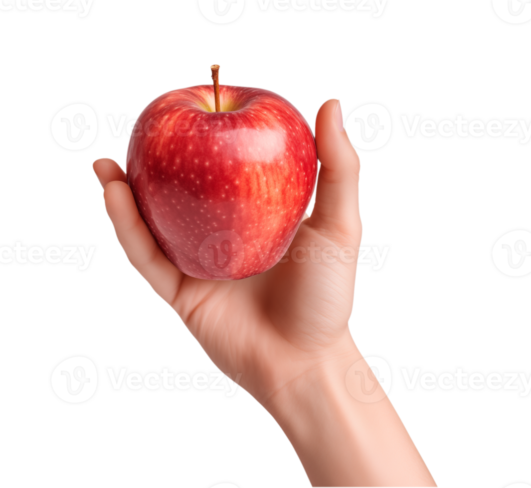 AI generated a hand-holding red apple isolated on a transparent background, PNG